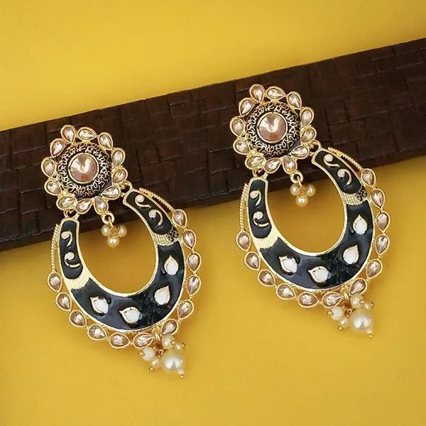 Contemporary Drop Earrings for Fashion -Kriaa Black Meenakari Kundan Gold Plated Dangler Earrings - 1316327F