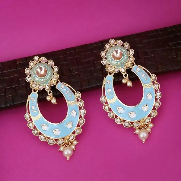 Hippie Drop Earrings with Beads -Kriaa Blue Meenakari Kundan Dangler Earrings - 1316327A