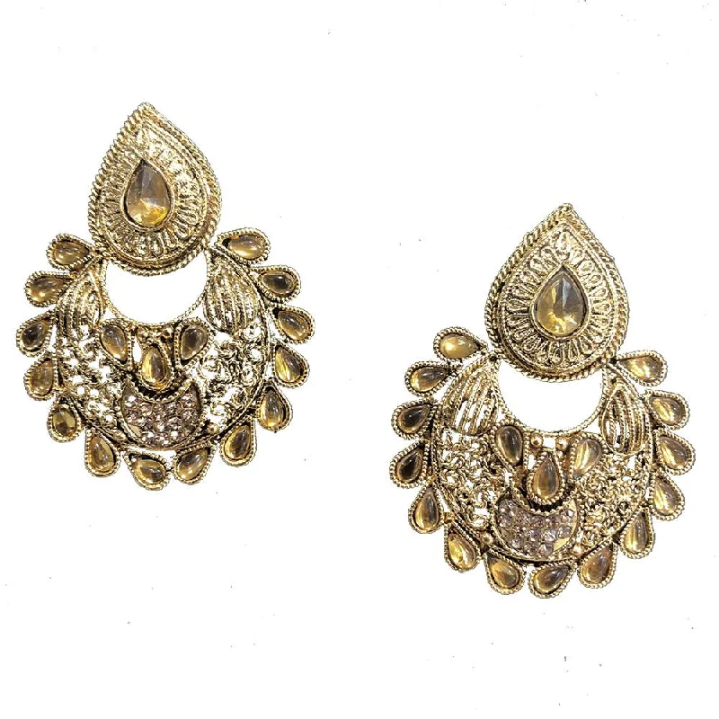 Round Drop Earrings for Classic -Shreeji Brown Austrian Stone And Kundan Gold Plated Dangler Earrings - SE_476