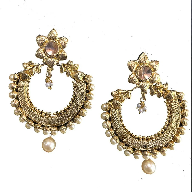 Floral Drop Earrings with Petals -Shreeji Brown Austrian Stone Gold Plated Dangler Earrings - SE_232