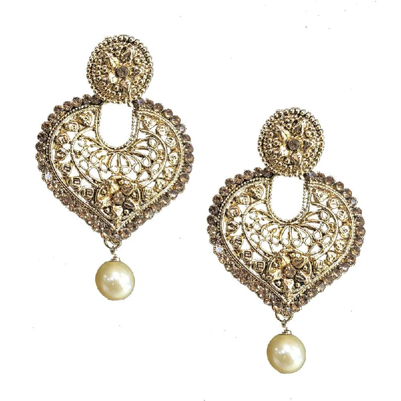 Geometric Drop Earrings for Trend -Shreeji Brown Austrian Stone Gold Plated Dangler Earrings - SE_310