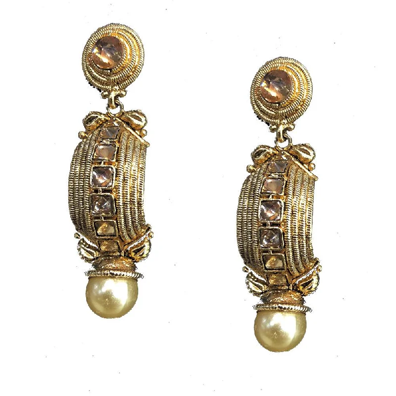 Oval Drop Earrings for Grace -Shreeji Brown Austrian Stone Gold Plated Dangler Earrings - SE_325