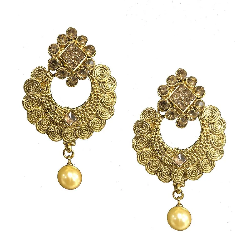 Heart Shaped Drop Earrings for Love -Shreeji Brown Austrian Stone Gold Plated Dangler Earrings - SE_465