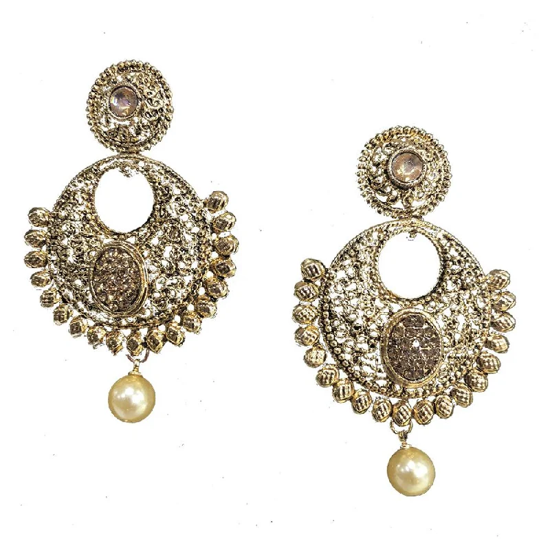 Square Drop Earrings for Modern -Shreeji Brown Austrian Stone Gold Plated Dangler Earrings - SE_470