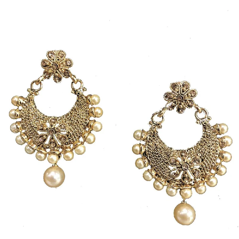 Long Drop Earrings for Dramatic -Shreeji Brown Austrian Stone Gold Plated Dangler Earrings - SE_501