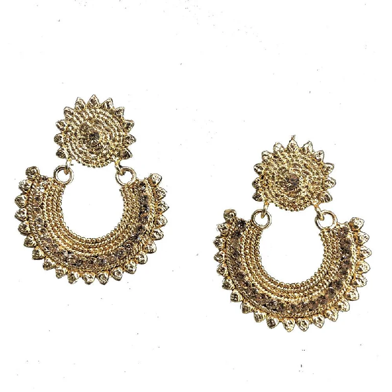 Gemstone Drop Earrings for Color -Shreeji Brown Austrian Stone Gold Plated Dangler Earrings - SE_701