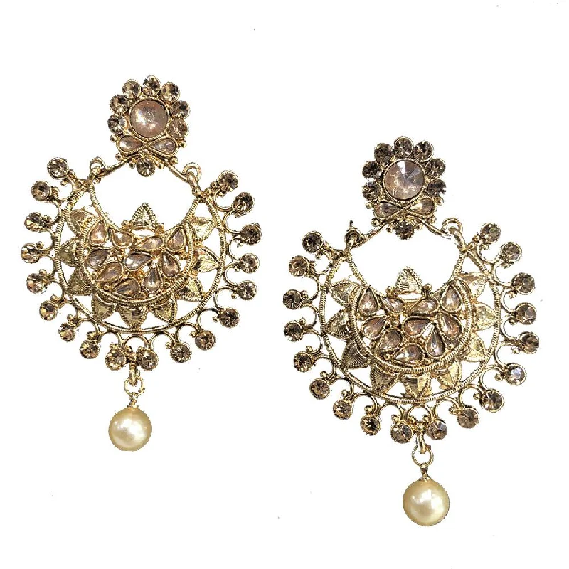 Gold Drop Earrings for Women -Shreeji Brown Austrian Stone Gold Plated Dangler Earrings - SE_733