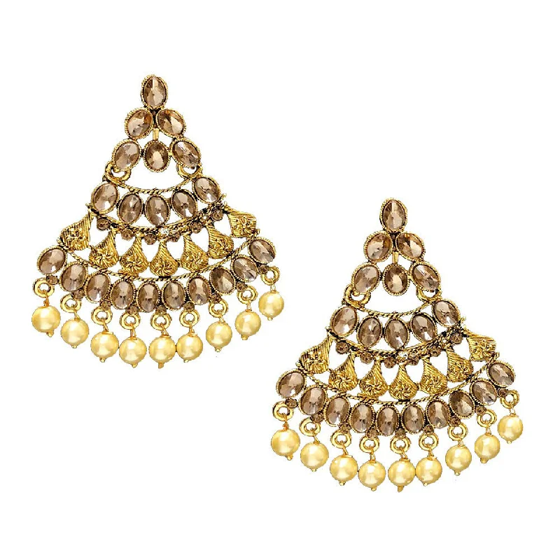 Animal Print Drop Earrings for Fun -Shreeji Brown Kundan Gold Plated Dangler Earrings