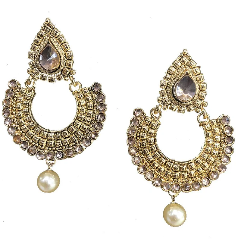 Large Drop Earrings for Statement -Shreeji Brown Kundan Gold Plated Dangler Earrings - SE_653