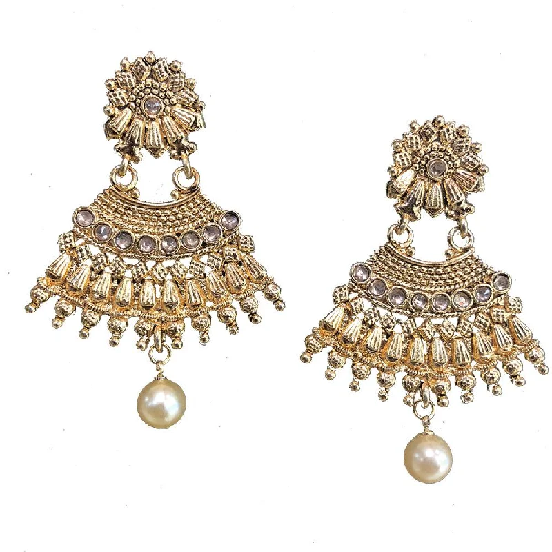 Small Drop Earrings for Delicate -Shreeji Brown Kundan Gold Plated Dangler Earrings - SE_686