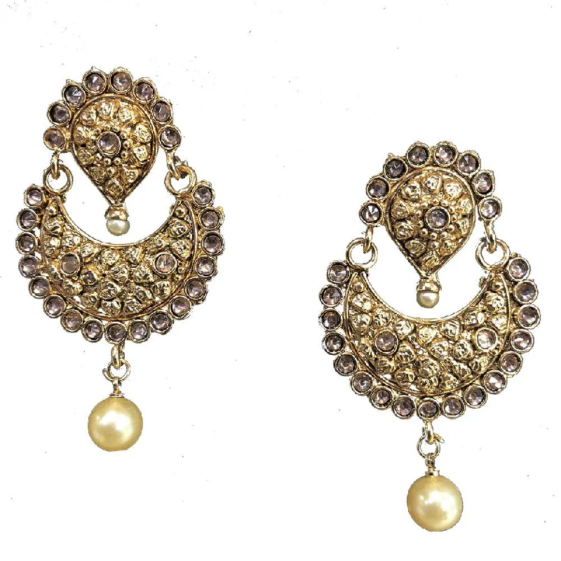 Crystal Drop Earrings for Sparkle -Shreeji Brown Kundan Gold Plated Dangler Earrings - SE_695