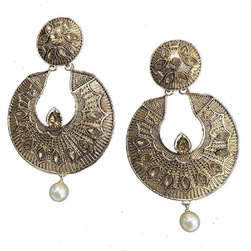 Diamond Drop Earrings for Luxury -Shreeji Brown Kundan Gold Plated Dangler Earrings - SE_777