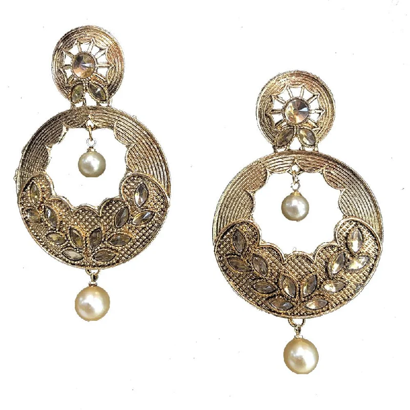 Drop Earrings with Knot Designs -Shreeji Brown Kundan Gold Plated Dangler Earrings - SE_778