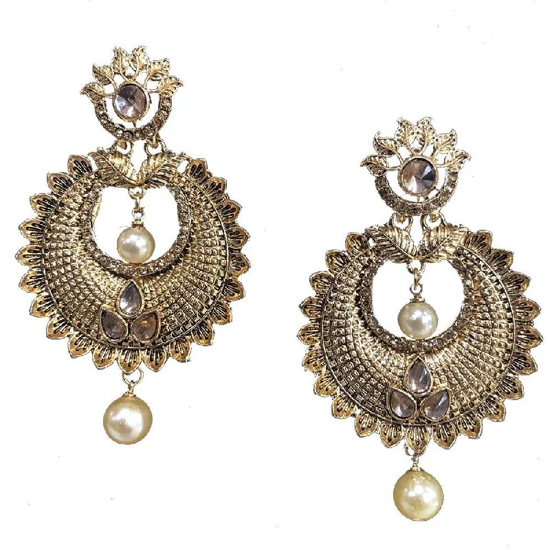 Drop Earrings with Chevron Designs -Shreeji Brown Kundan Gold Plated Dangler Earrings - SE_779