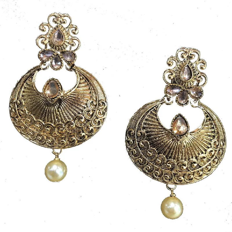 Drop Earrings with Wave Designs -Shreeji Brown Kundan Gold Plated Dangler Earrings - SE_781