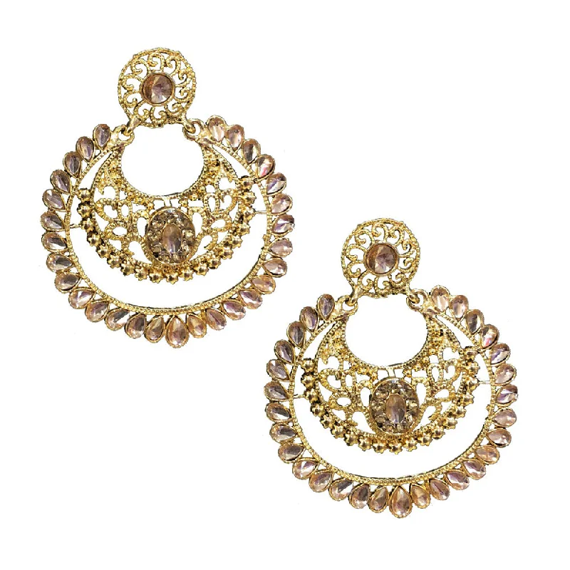 Contemporary Drop Earrings for Fashion -Shreeji Brown Kundan Gold Plated Dangler Earrings