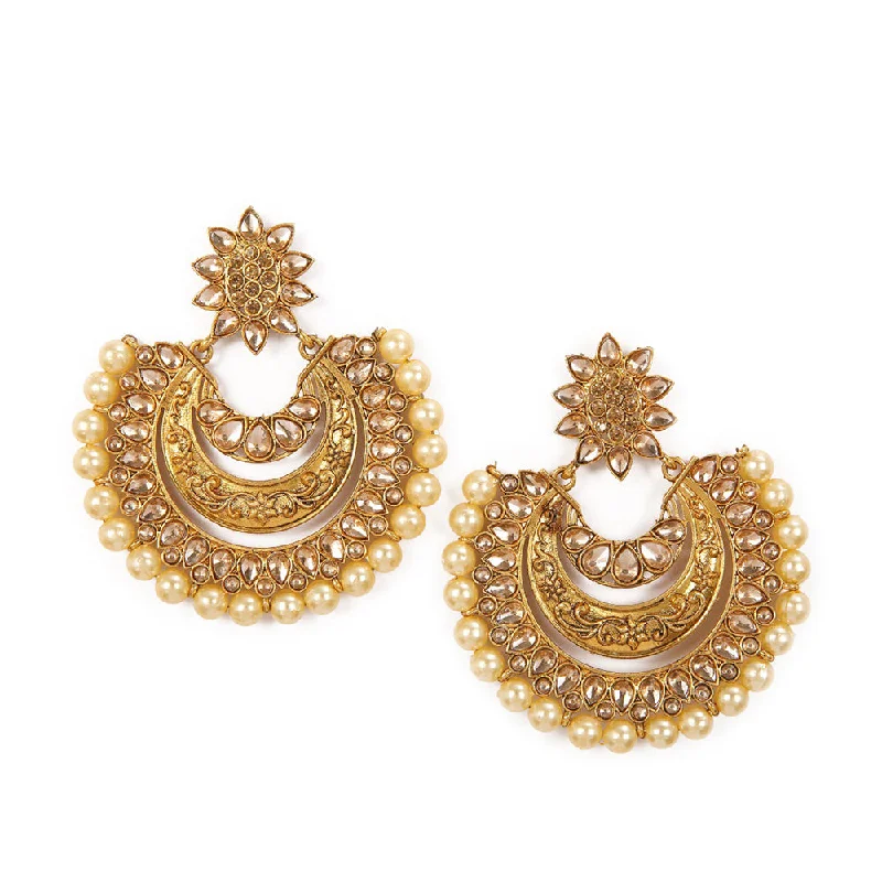 Retro Drop Earrings for Nostalgia -Shreeji Brown Stone And Kundan Gold Plated Dangler Earrings