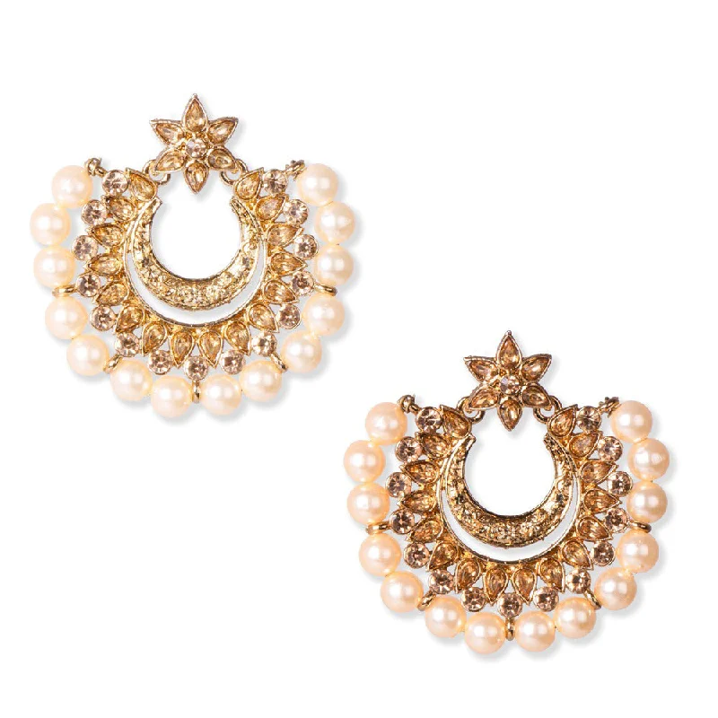 Vintage Drop Earrings with Patina -Shreeji Brown Stone And Kundan Gold Plated Dangler Earrings