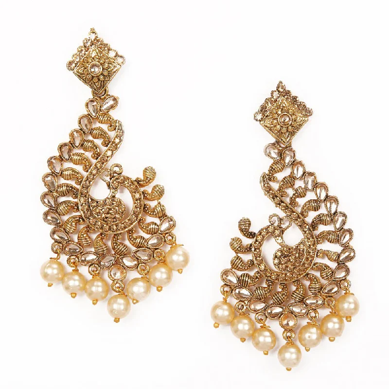 Bohemian Drop Earrings with Tassels -Shreeji Brown Stone And Kundan Gold Plated Dangler Earrings