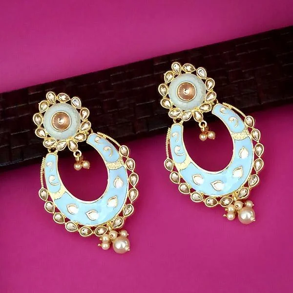 Animal Print Drop Earrings for Fun -Kriaa Gold Plated Blue Meenakari Kundan Dangler Earrings - 1316327J