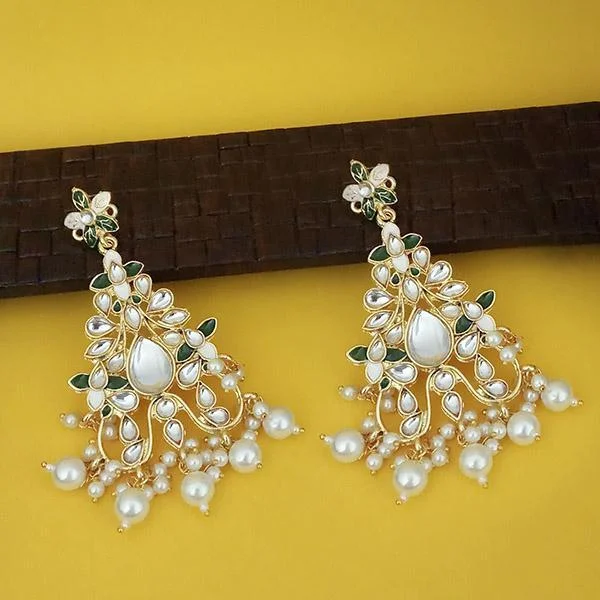 Star Shaped Drop Earrings for Charm -Kriaa Gold Plated Kundan Green Meenakari Dangler Earrings - 1316329D