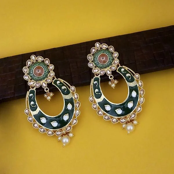 Maximalist Drop Earrings for Bling -Kriaa Green Meenakari Gold Plated Kundan Dangler Earrings  - 1316327D