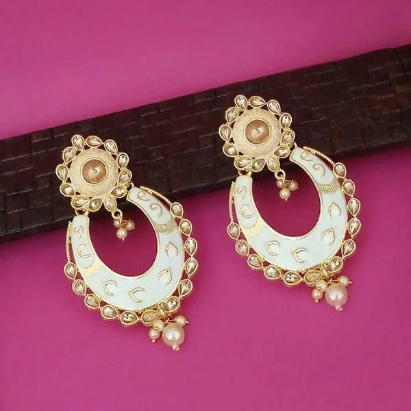 Retro Drop Earrings for Nostalgia -Kriaa Green Meenakari Kundan Dangler Earrings - 1316327G