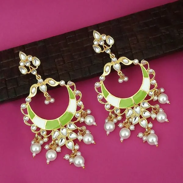 Short Drop Earrings for Subtle -Kriaa Green Meenakari Kundan Gold Plated Dangler Earrings - 1316330E