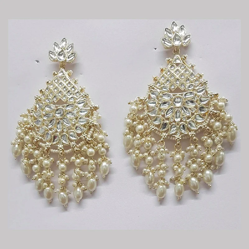 Leverback Drop Earrings for Comfort -Shreeji Kundan Stone Gold Plated Dangler Earrings - ShreejiEar30