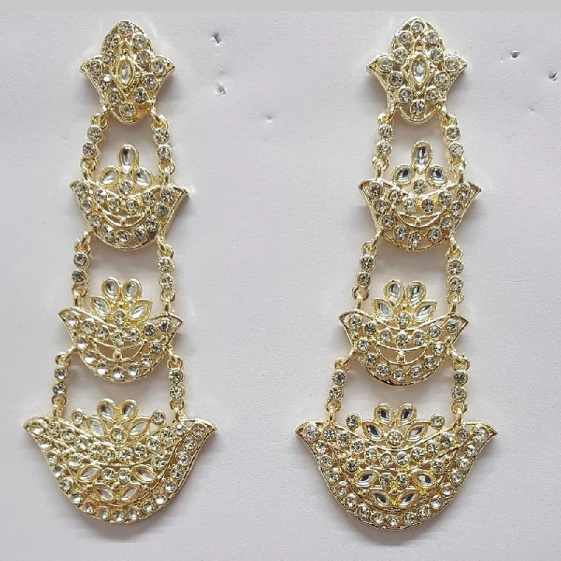 Screw Back Drop Earrings for Security -Shreeji Kundan Stone Gold Plated Dangler Earrings - ShreejiEar32