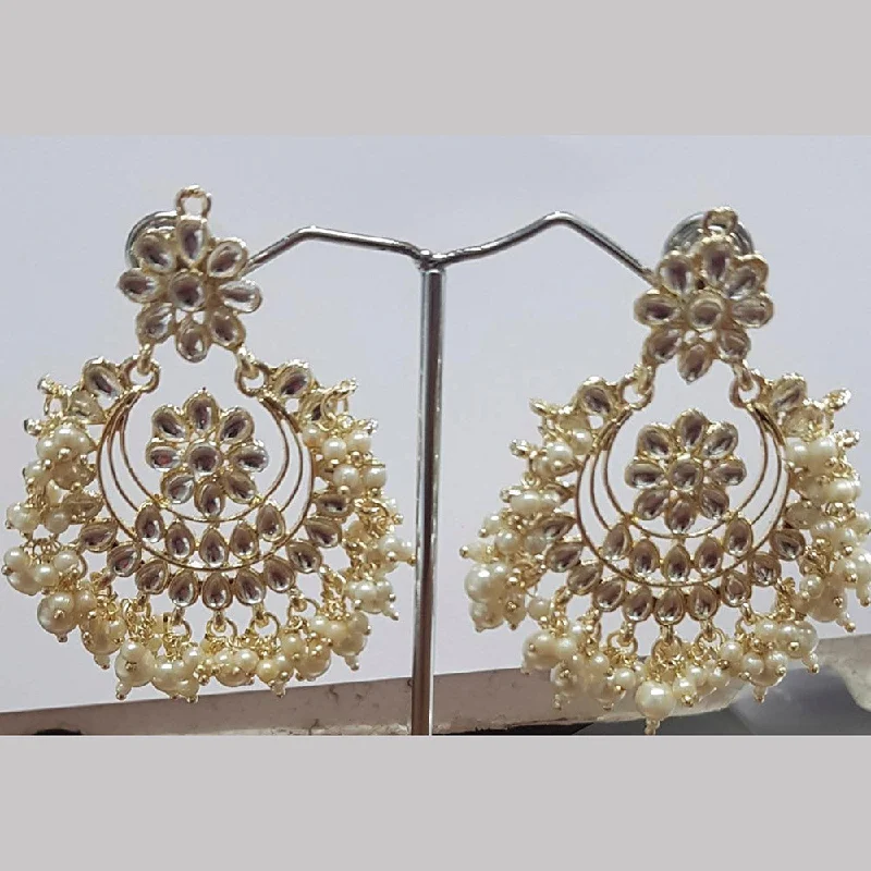 Magnetic Closure Drop Earrings for Easy -Shreeji Kundan Stone Gold Plated Dangler Earrings - ShreejiEar33