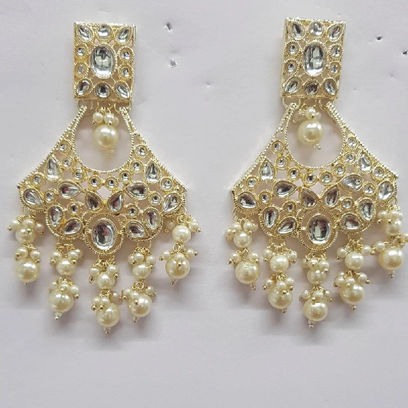 Lightweight Drop Earrings for All Day -Shreeji Kundan Stone Gold Plated Dangler Earrings - ShreejiEar37