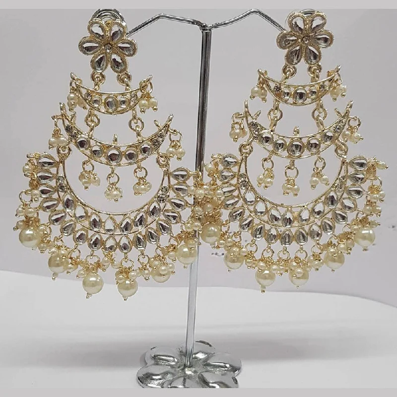 Ethnic Drop Earrings with Tribal Design -Shreeji Kundan Stone Gold Plated Dangler Earrings - ShreejiEar46