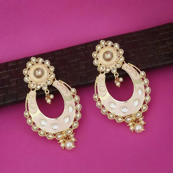 Minimalist Drop Earrings with Simplicity -Kriaa Peach Meenakari Kundan Gold Plated Dangler Earrings - 1316327E