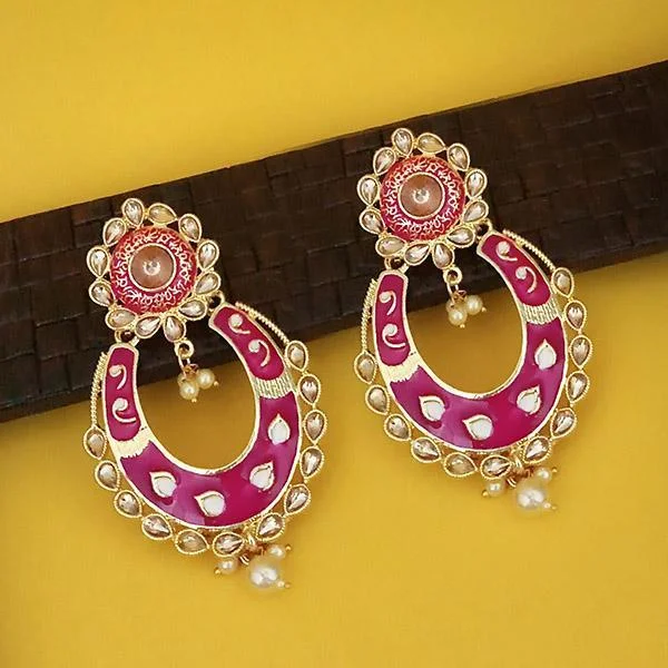 Geometric Drop Earrings for Trend -Kriaa Pink Meenakari Gold Plated Kundan Dangler Earrings  - 1316327L