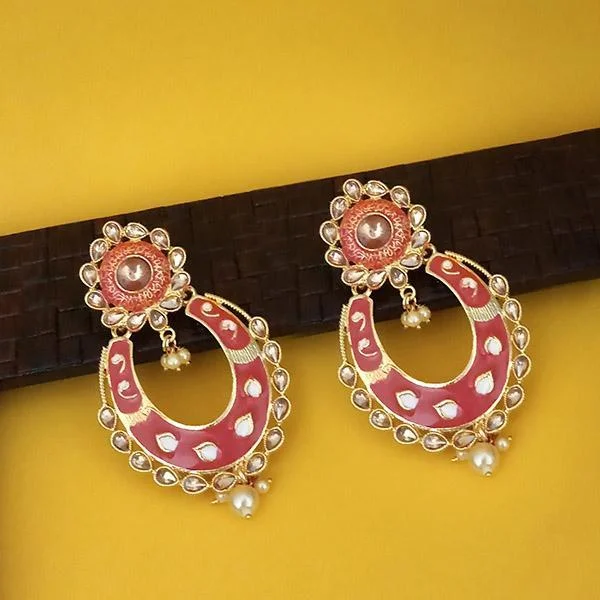 Gothic Drop Earrings with Dark Tone -Kriaa Red Meenakari Kundan Dangler Earrings - 1316327B