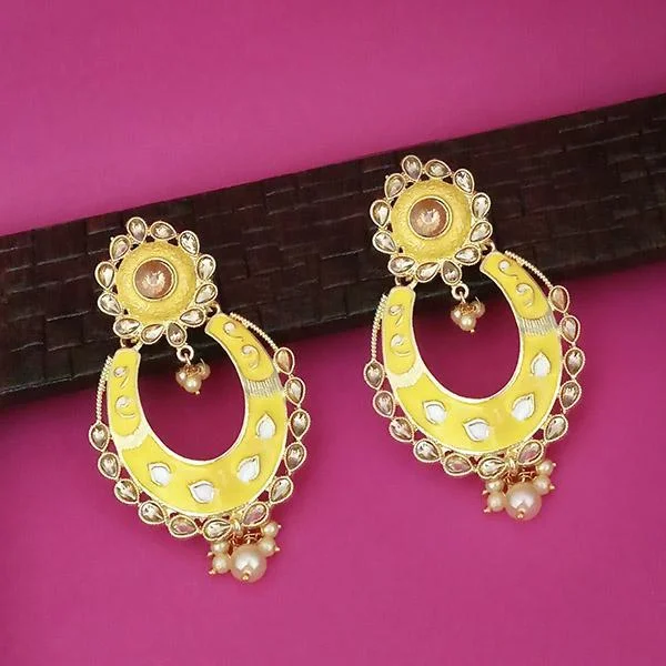 Punk Drop Earrings with Spikes -Kriaa Yellow Meenakari Kundan Gold Plated Dangler Earrings - 1316327C