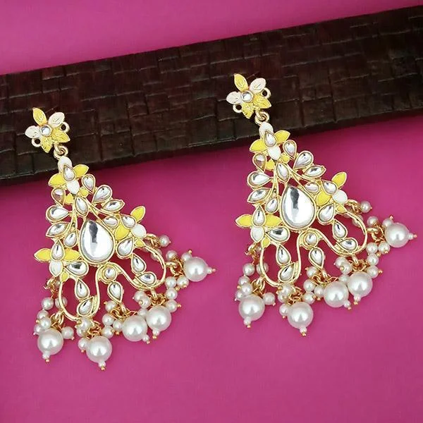 Square Drop Earrings for Modern -Kriaa Yellow Meenakari Kundan Gold Plated Dangler Earrings - 1316329L