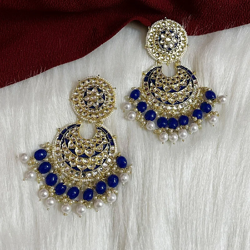 Beaded Drop Earrings for Party -Shringarstreet Gold Plated Kundan Stone Dangler Earrings