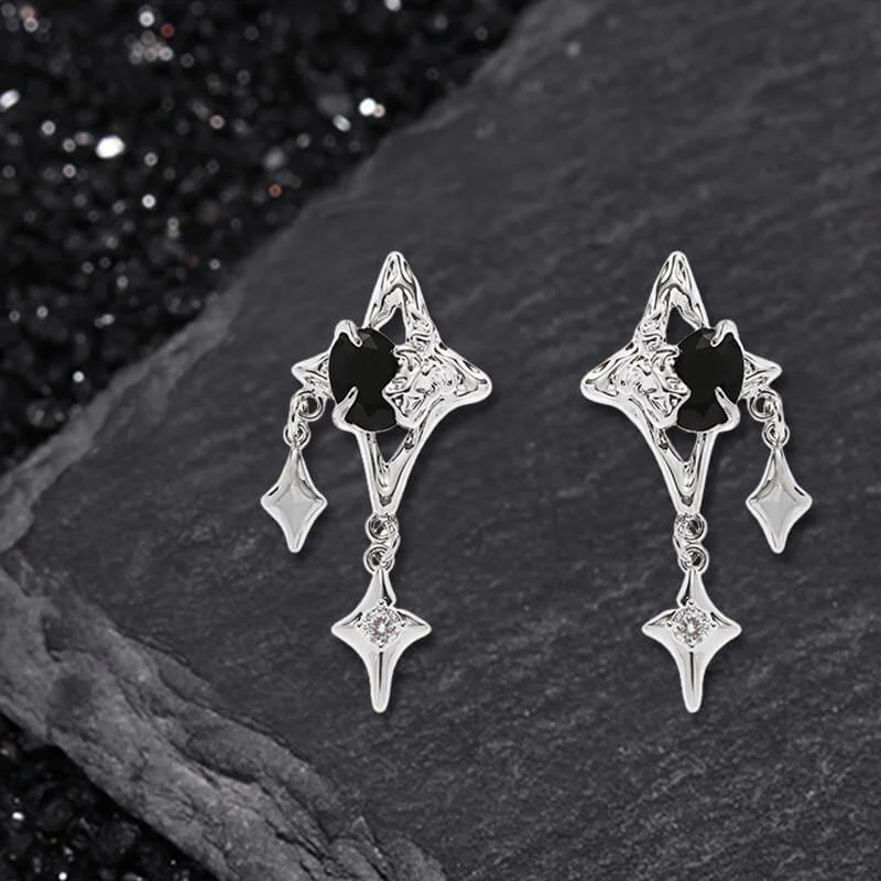 Drop Earrings for Yoga Session -Silver 4 Pointed Star Alloy Drop Earrings