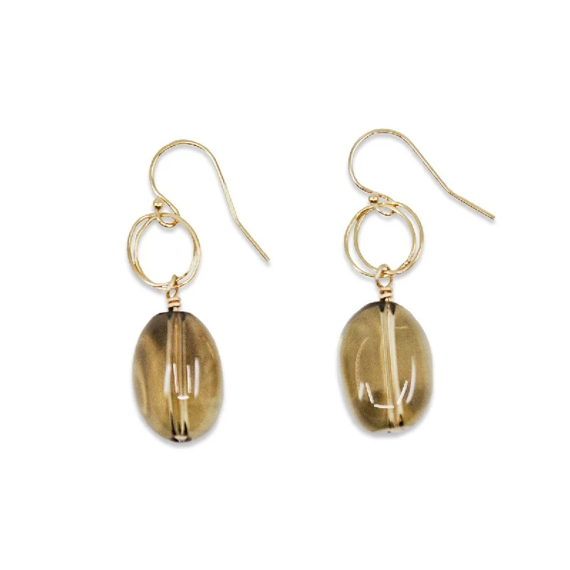 Gold Drop Earrings for Women -Smoky Quartz Circle Drop Earrings