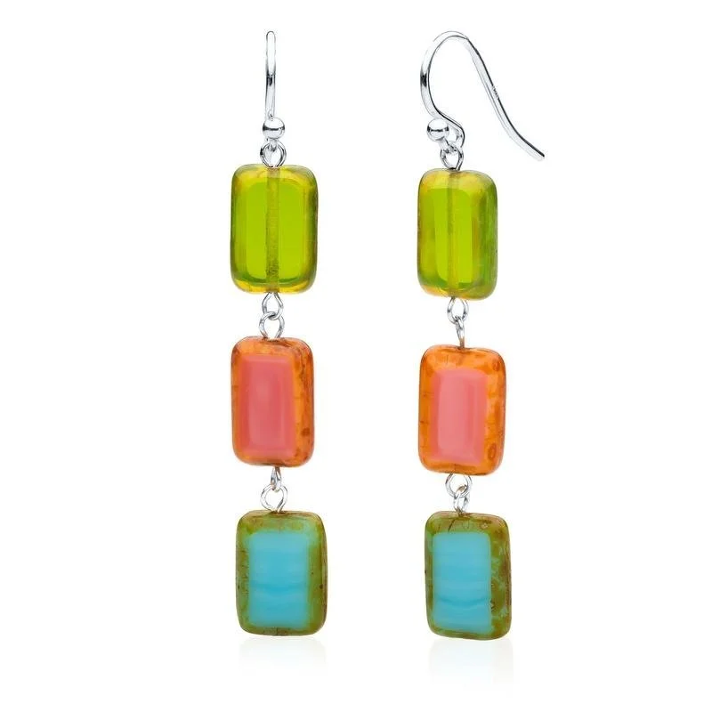 Drop Earrings with Debossed Designs -South Beach Mix Glass Rectangle Beaded Drop Earrings