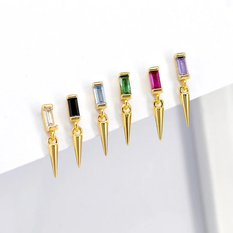 Drop Earrings for Wellness Routine -Get to the Point Colored Zircon Stud Drop Earrings