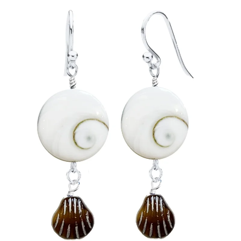 Lightweight Drop Earrings for All Day -Swirly Shell Glass Beaded Drop Earrings