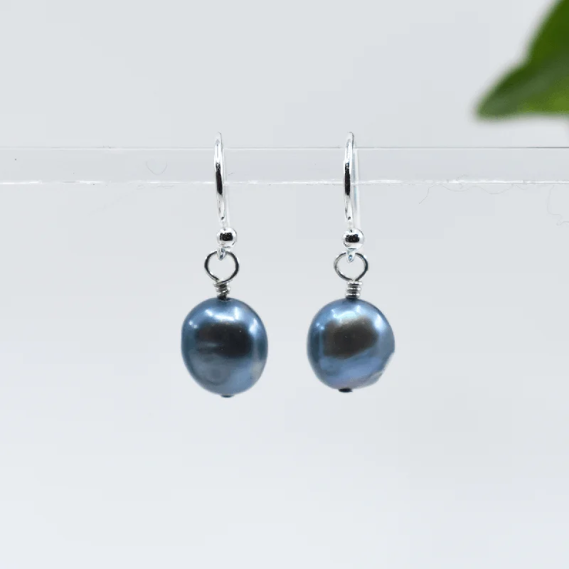 Square Drop Earrings for Modern -Teal Freshwater Pearl Drop Earrings