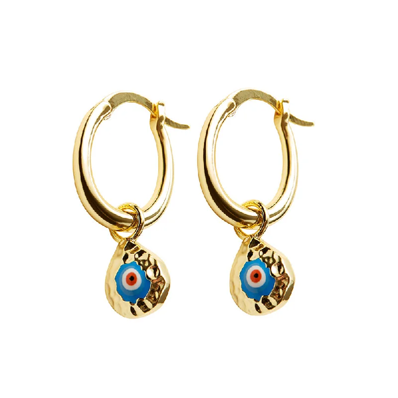 Gemstone and Diamond Drop Earrings for Opulence -THE HAMMERED EVIL EYE DROP EARRINGS