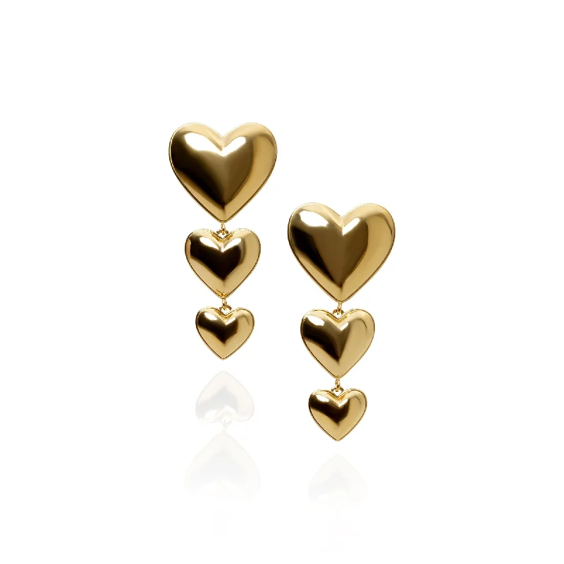 Drop Earrings with Chevron Designs -THE THREE HEART DROP EARRINGS