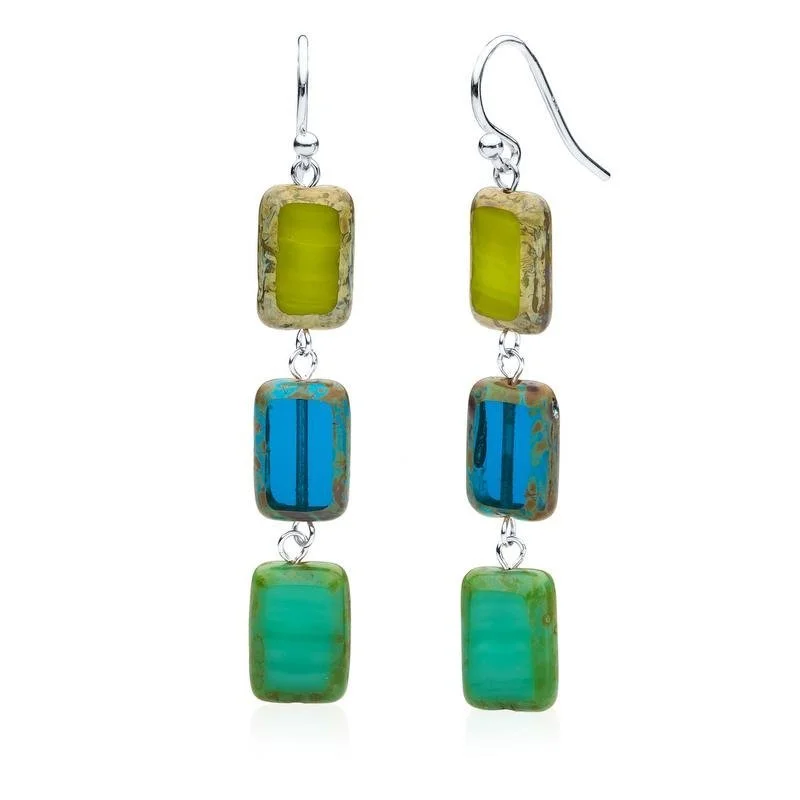 Drop Earrings for Engagement Party -Tide Pools Mix Glass Rectangle Beaded Drop Earrings