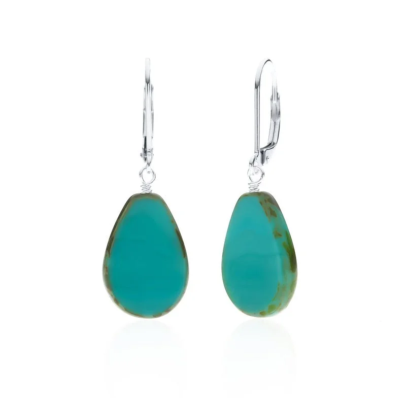 Drop Earrings for Wellness Routine -Turquoise Glass Beaded Teardrop Earrings