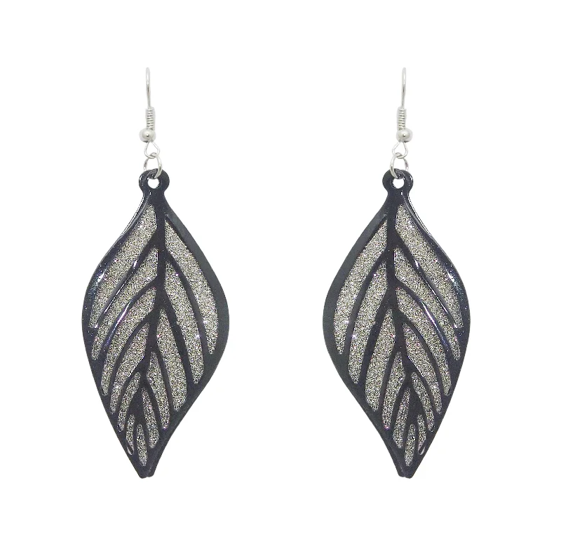 Drop Earrings with Crown Designs -Urthn Black Plated Leaf Design Dangler Earrings - 1307925